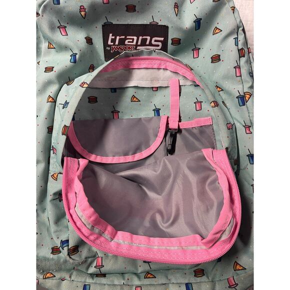 Trans by JanSport Backpack – Cute Fast Food Print, Mint Green with Pink Accents - Picture 3 of 4